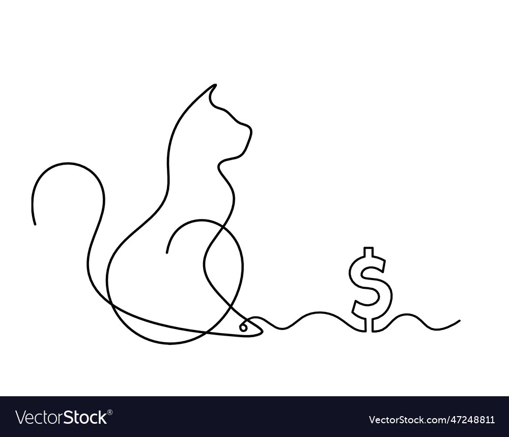 Silhouette of abstract cat with dollar in line