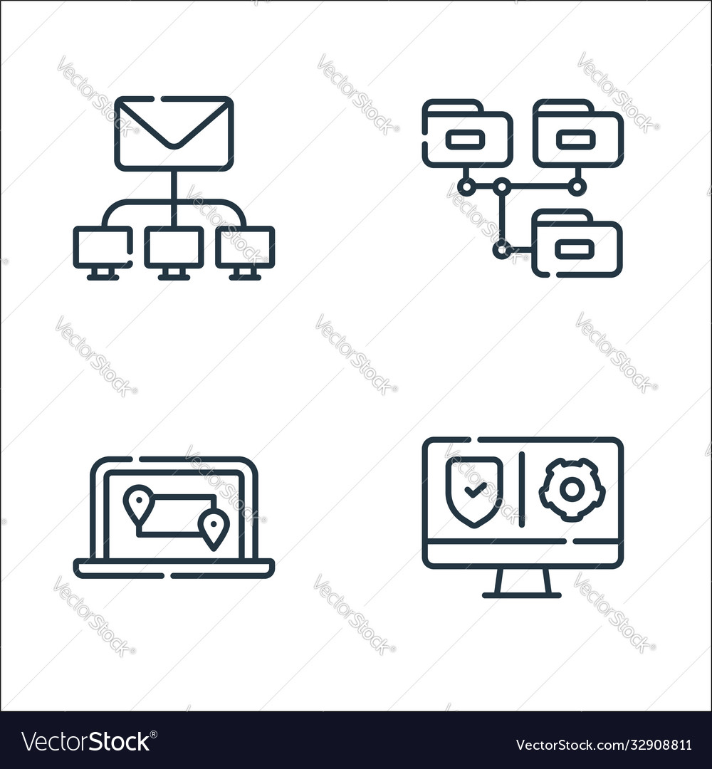 Telecommuting line icons linear set quality vector image Telecommuting line icons linear set quality