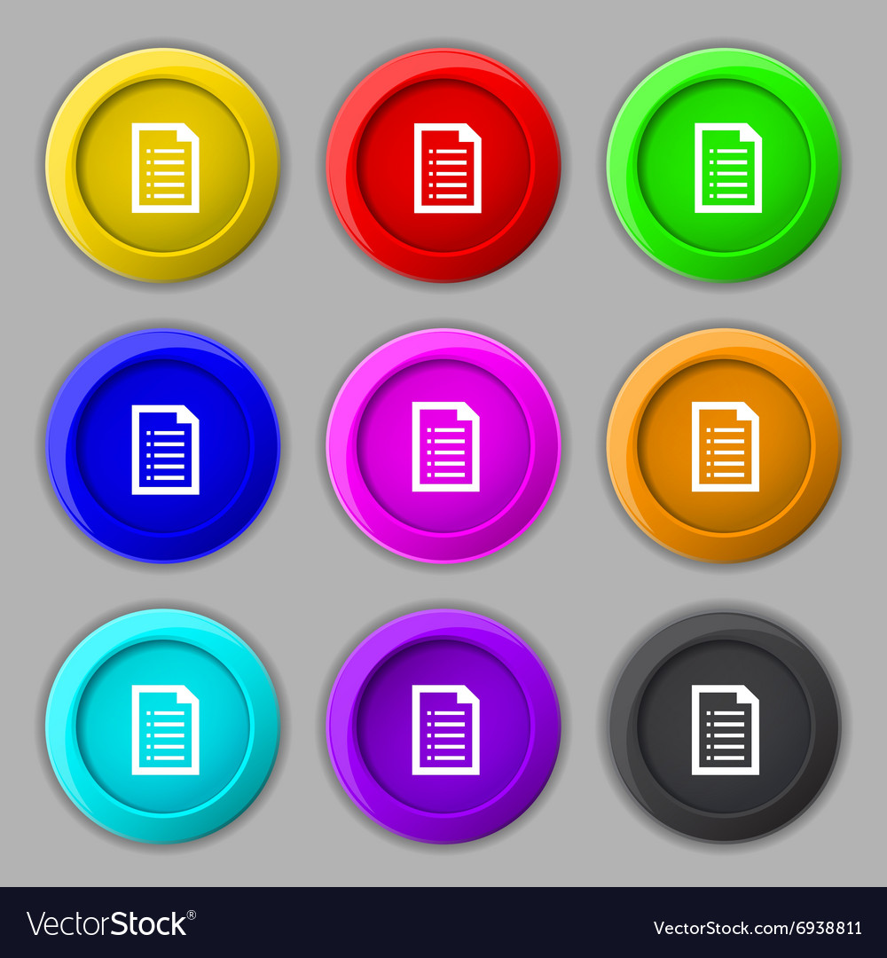 Text file icon sign symbol on nine round colourful