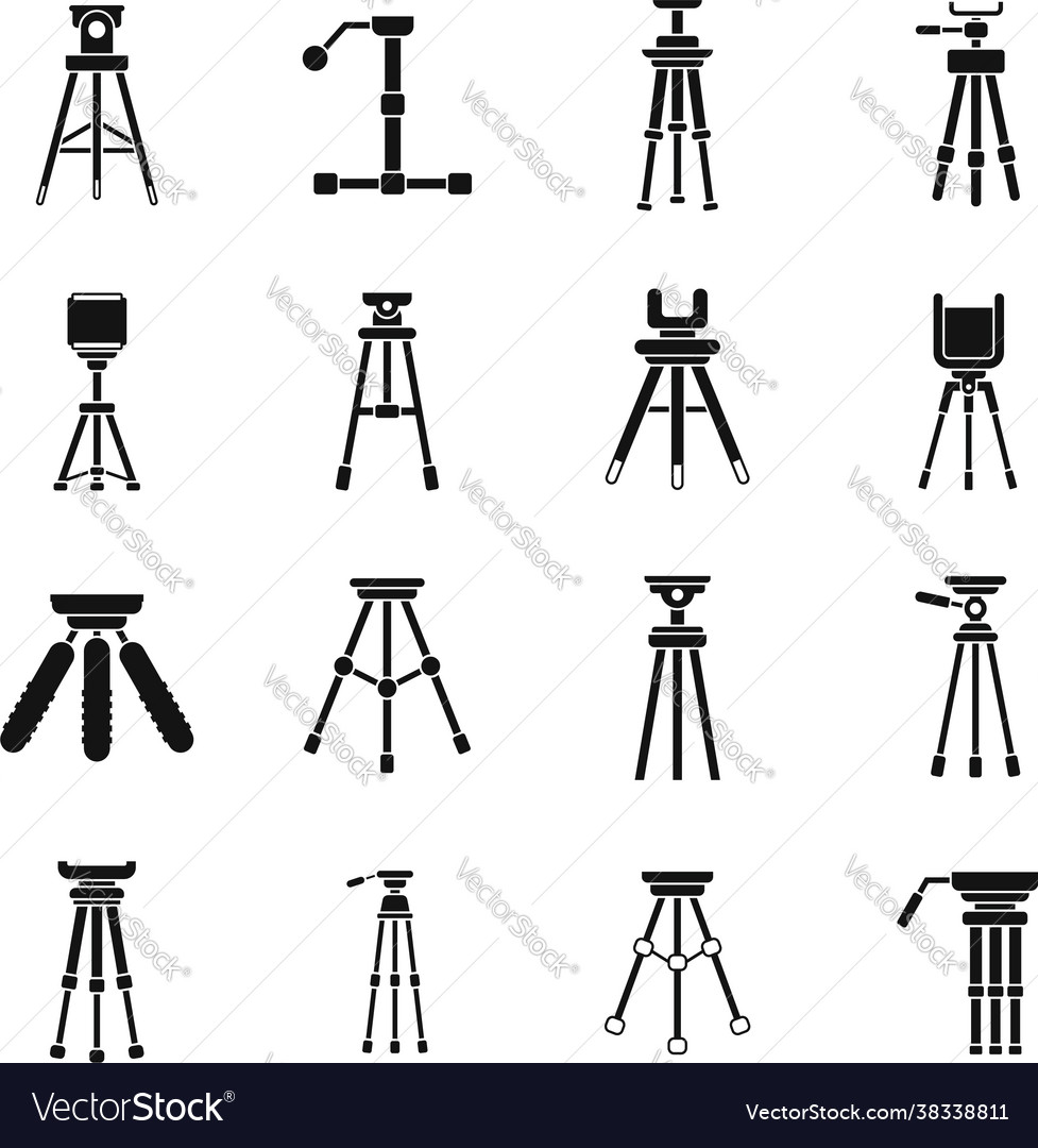 Tripod stand icons set simple style Royalty Free Vector