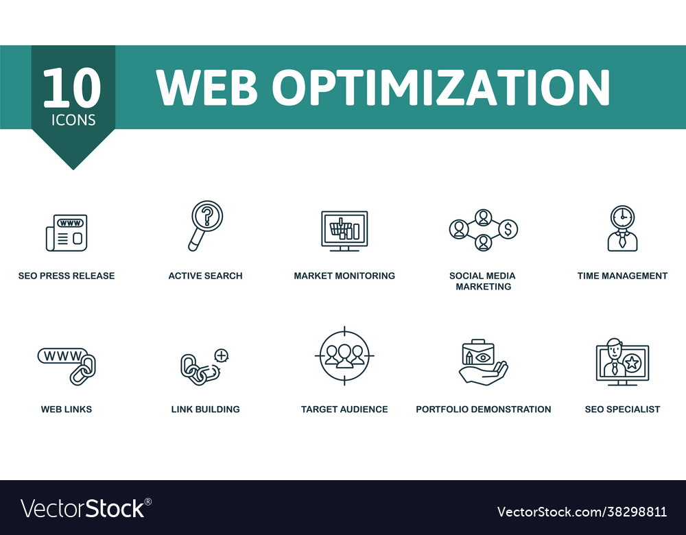 Web optimization icon set contains editable icons