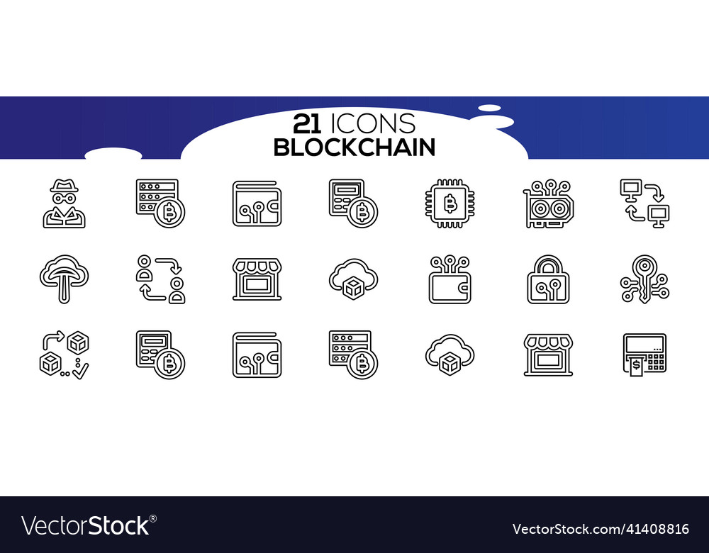 Blockchain web icon set information