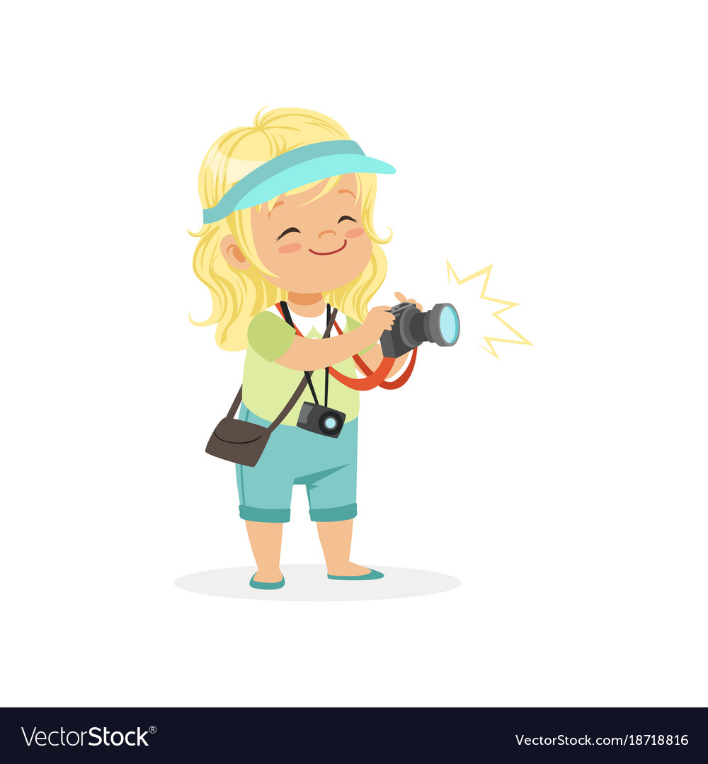 Cartoon flat preschool girl standing with digital