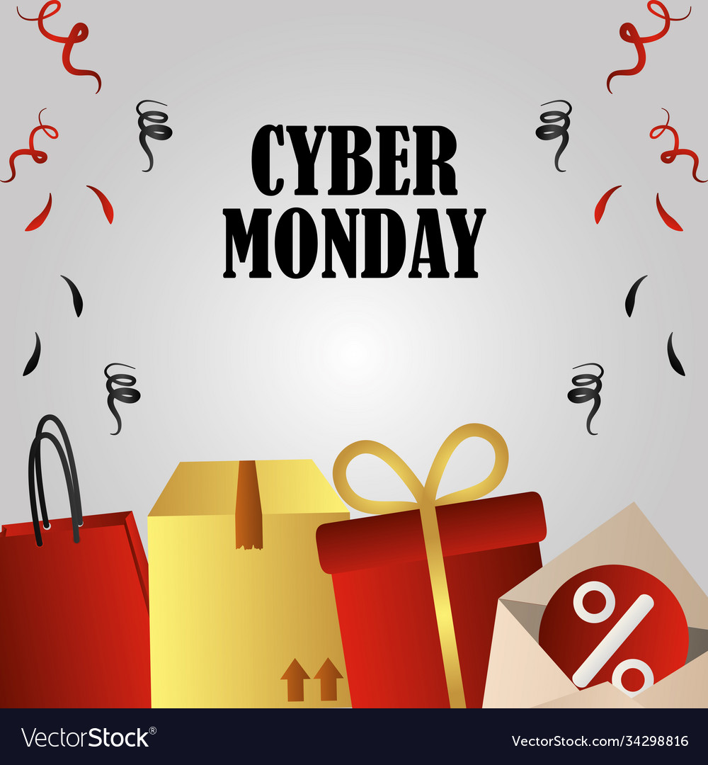 Cyber monday shopping bag gift cardboard box