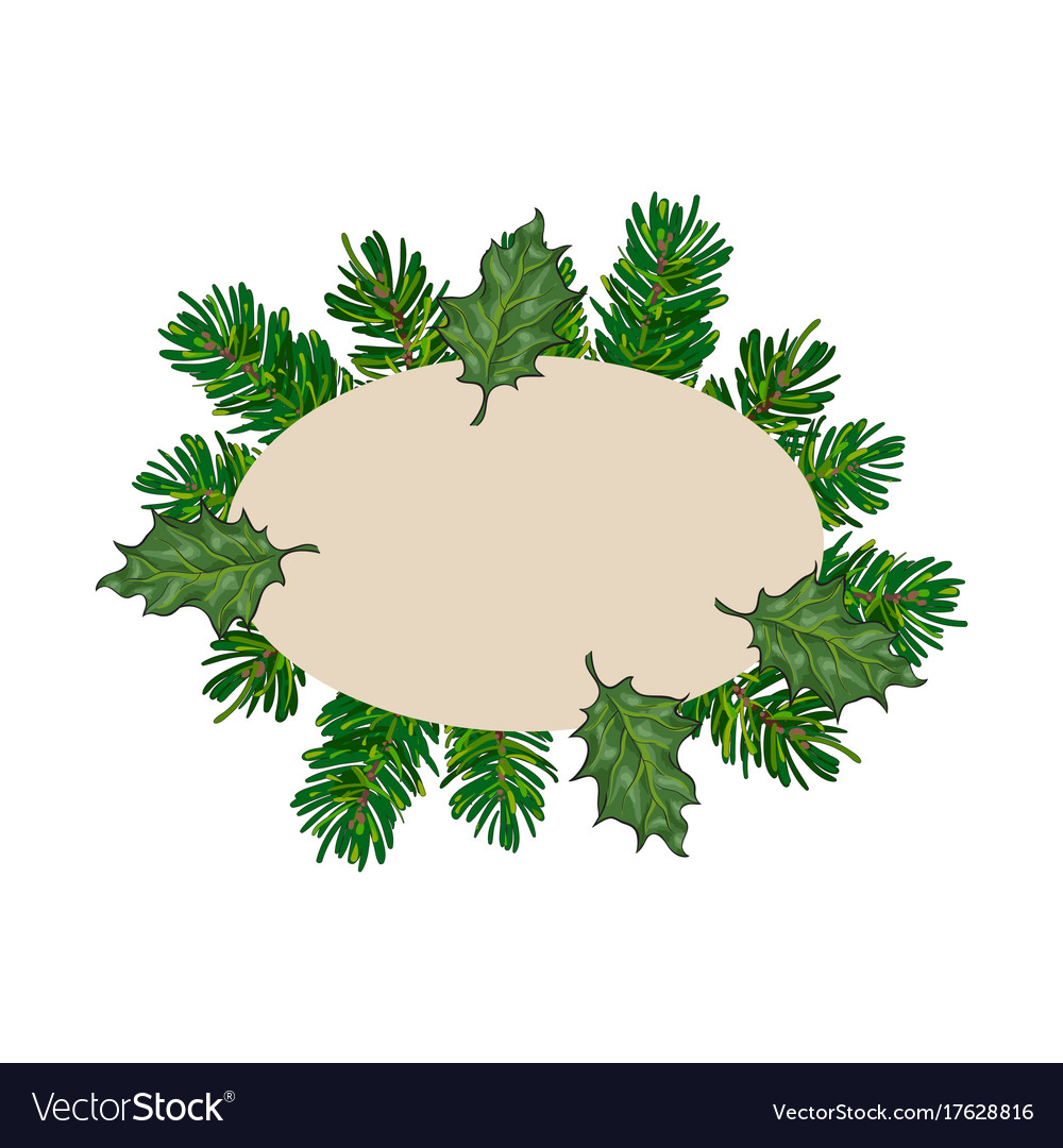 Fir tree and mistletoe oval frame label banner