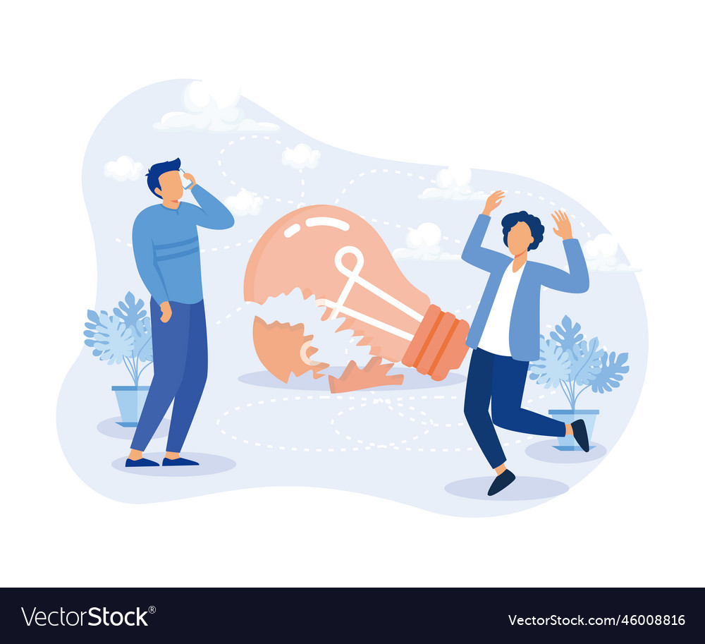 Idea finding characters standing near light