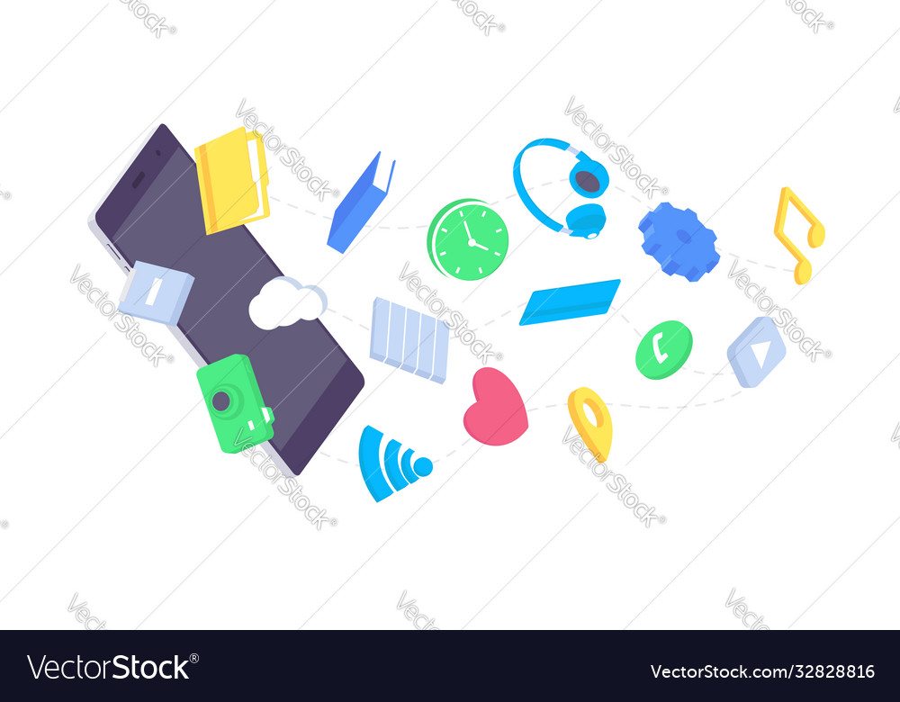 Isometric mobile app flat application design user vector image Isometric mobile app flat application design user