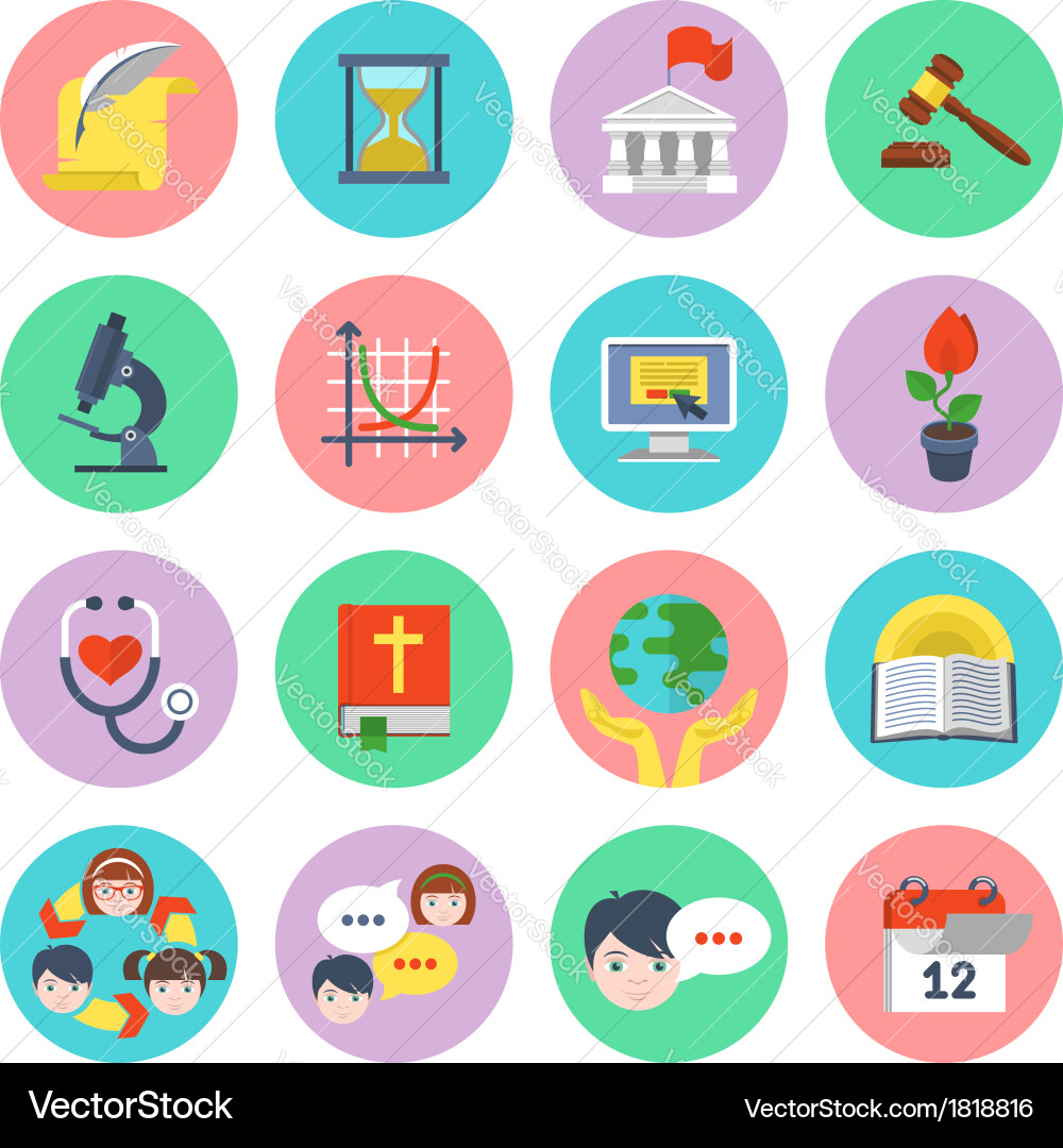 Modern flat school icons set Royalty Free Vector Image