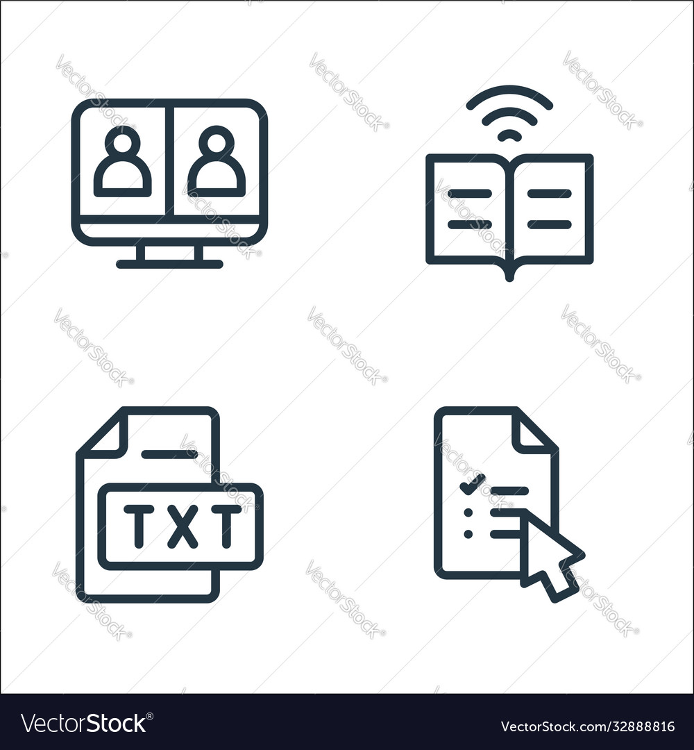 Online learning line icons linear set quality vector image Online learning line icons linear set quality