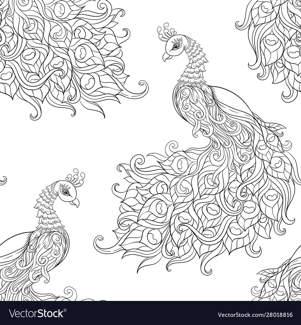 Peacock bird seamless pattern background vector image Peacock bird seamless pattern background