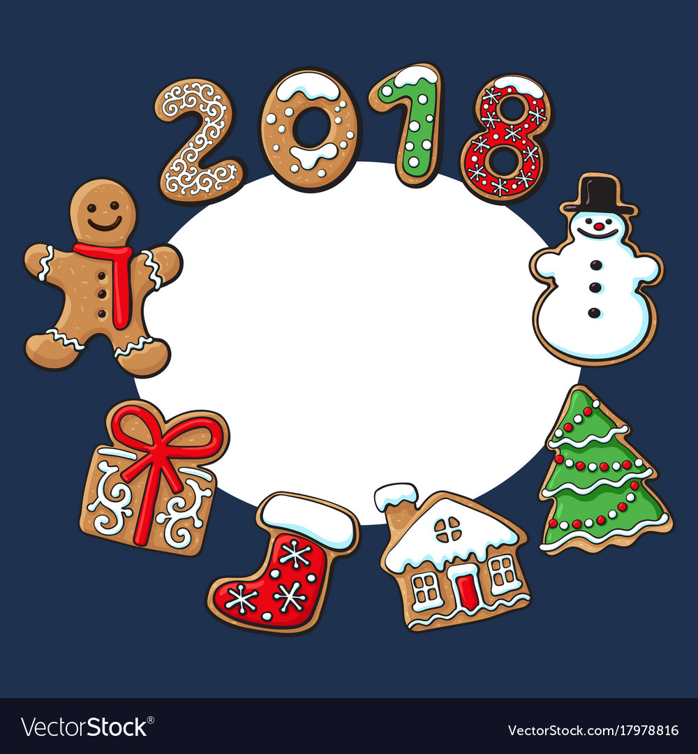 Round frame of christmas gingerbread cookies