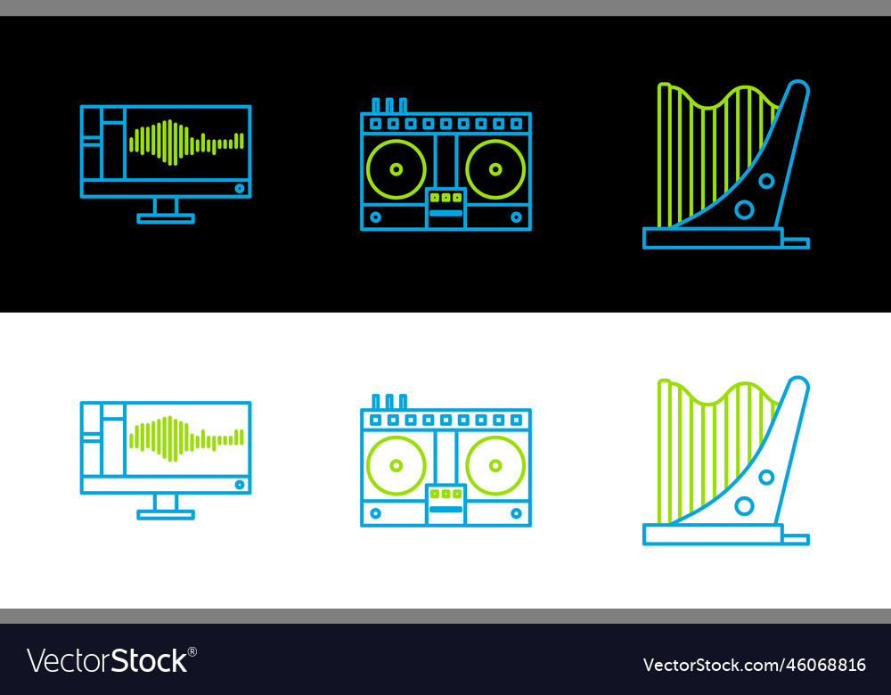 Set line harp sound or audio recorder on monitor vector image Set line harp sound or audio recorder on monitor