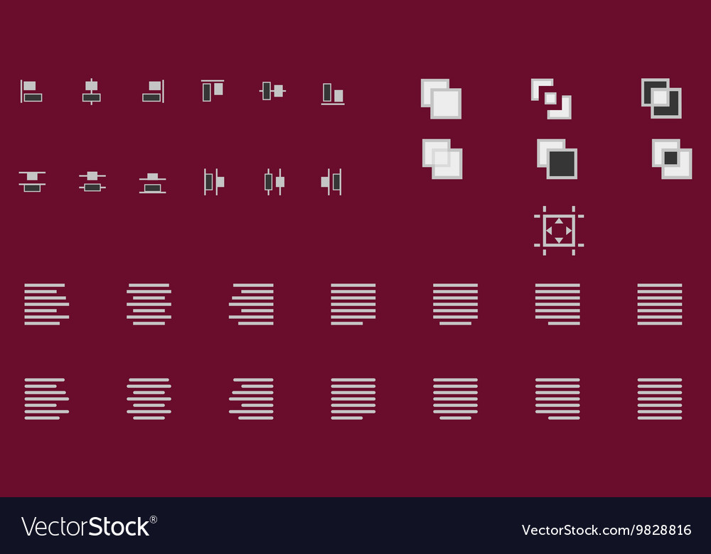 Set of align shapes text and objects icons