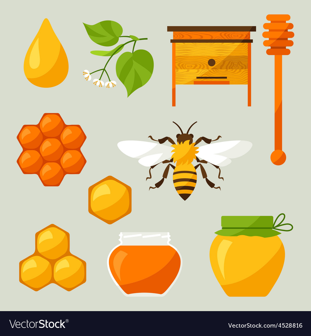 Set of honey and bee objects