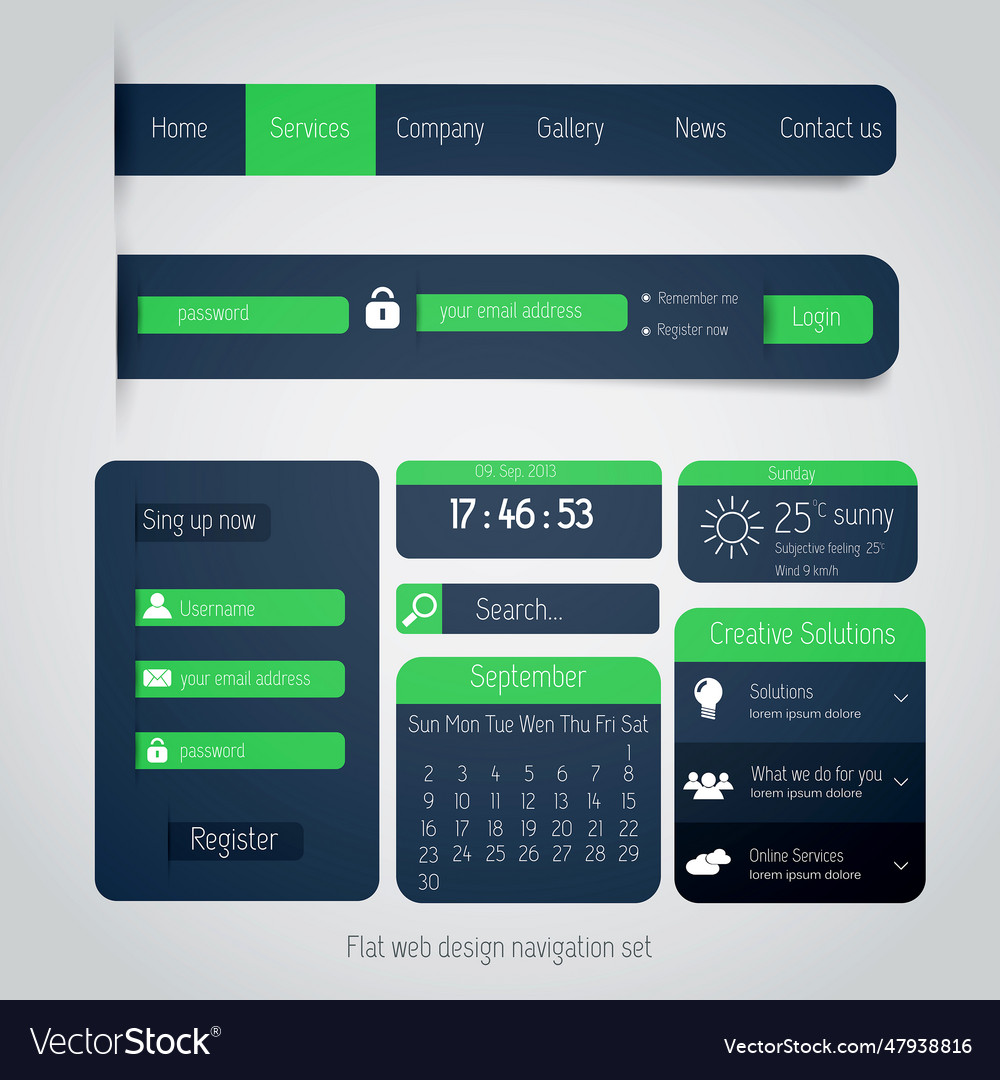 Ui elements for web and mobile flat design vector image Ui elements for web and mobile flat design