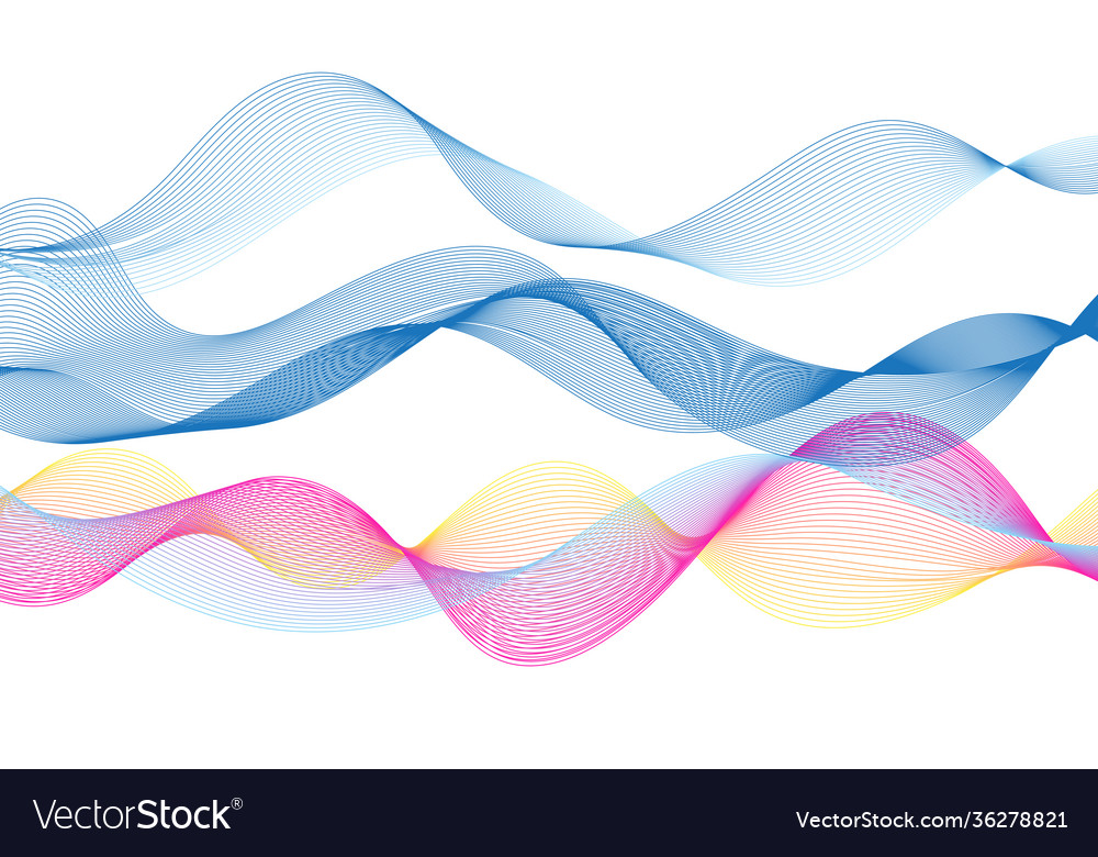 Abstract bright colored wave lines on a white