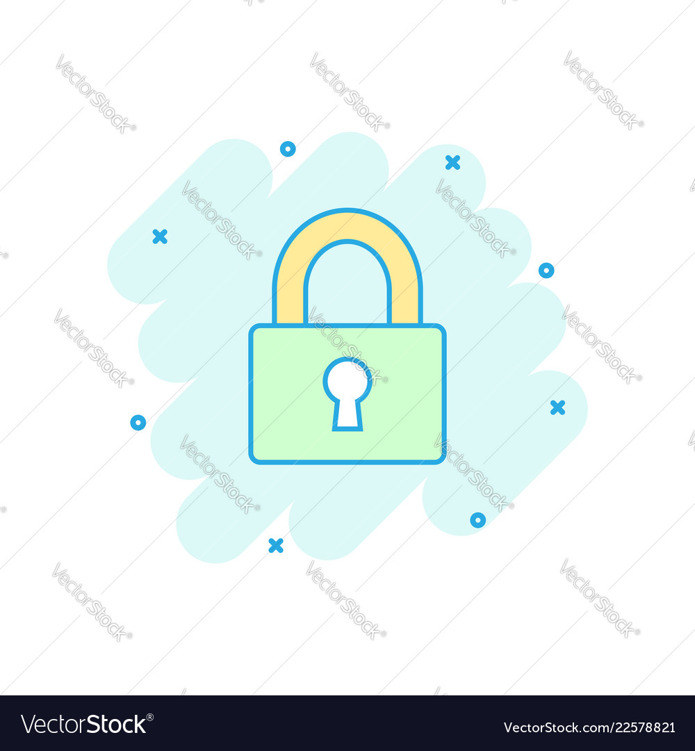 Cartoon padlock icon in comic style lock unlock