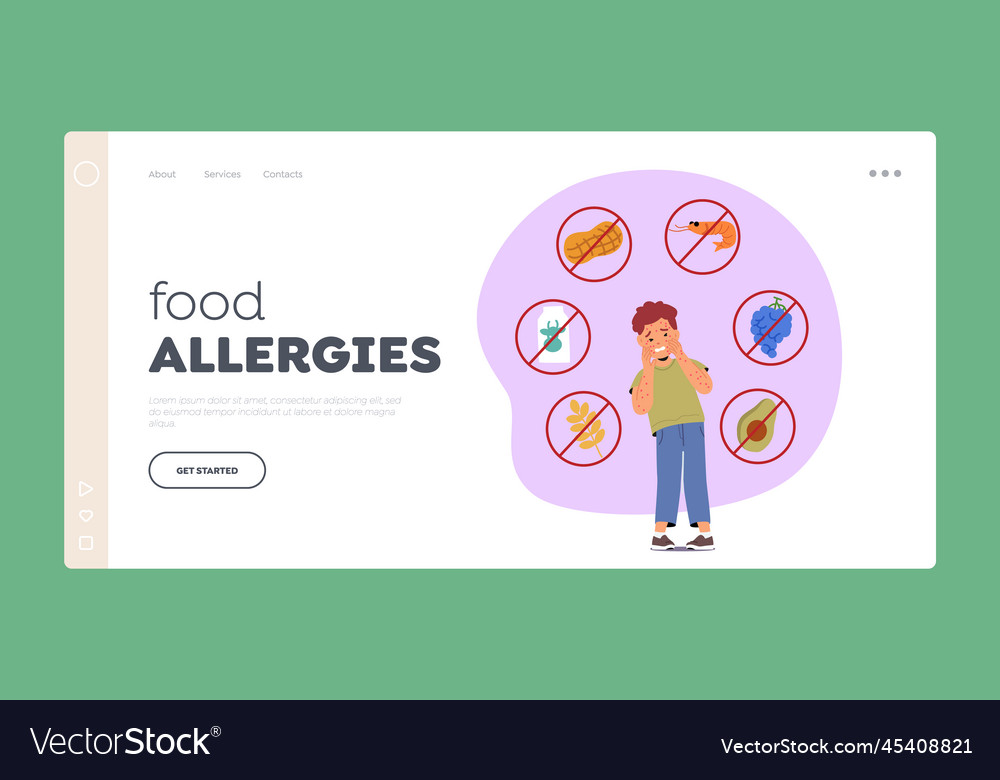 Child with food allergy symptoms landing page Vector Image