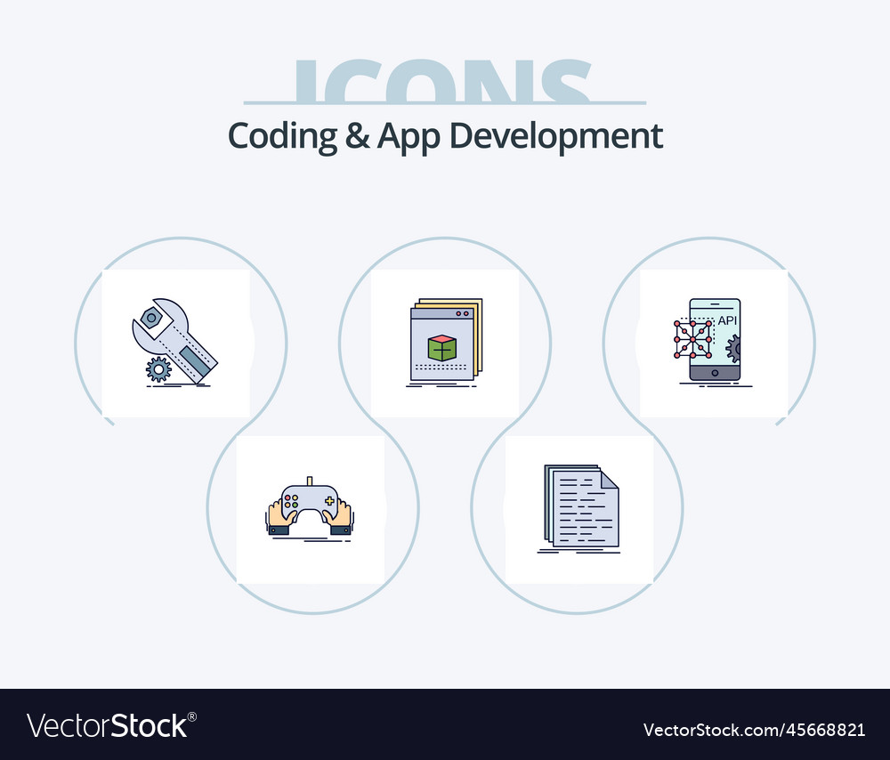 Coding and app development line filled icon pack