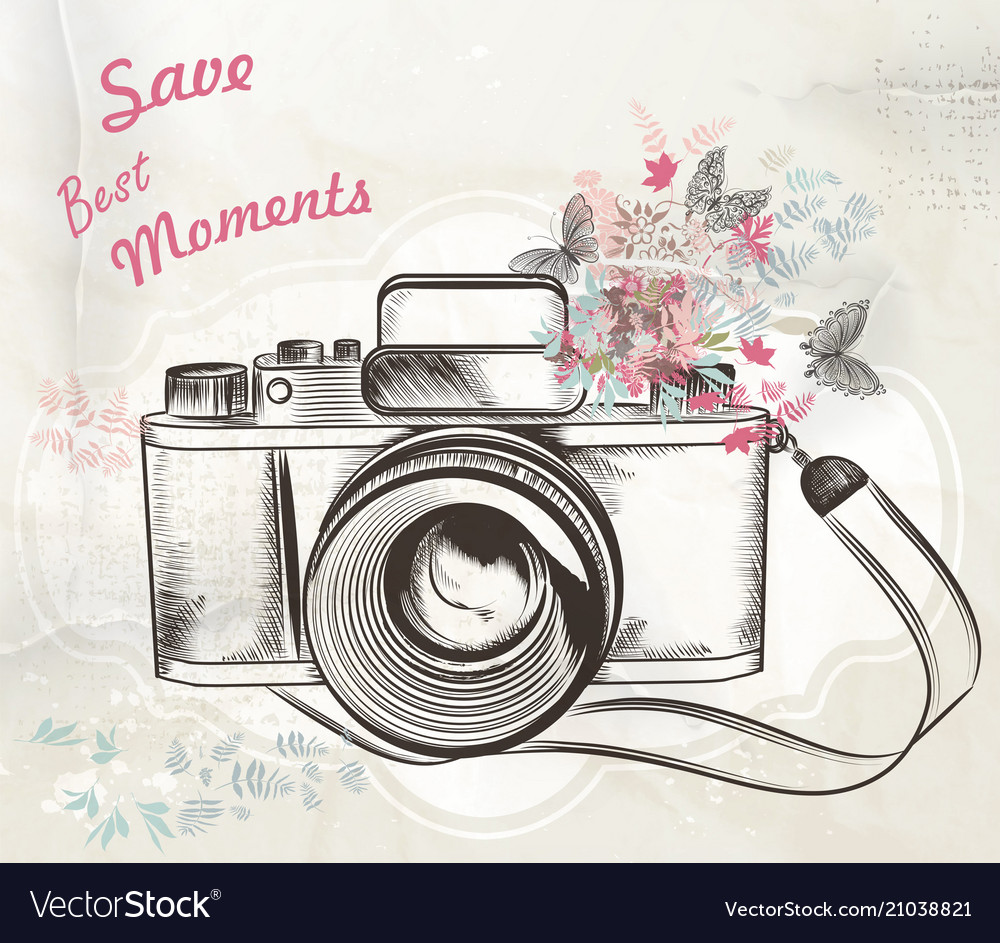 Download Cute hand drawn vintage camera Royalty Free Vector Image