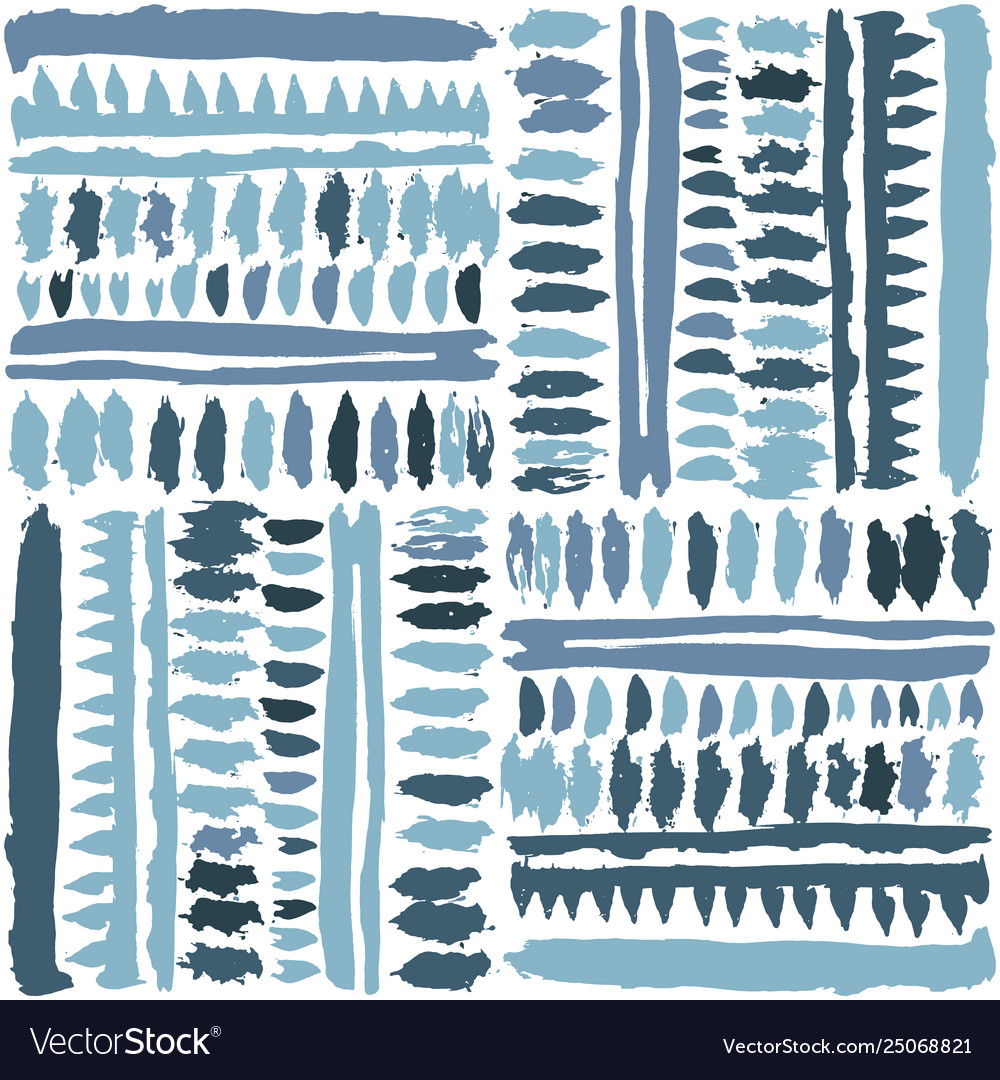 Hand drawn blue tribal patchwork seamless