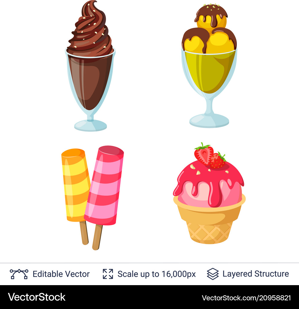 Ice cream refreshing desserts set Royalty Free Vector Image