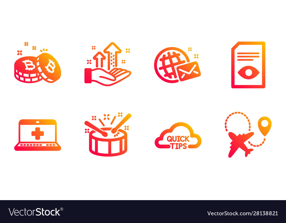 Medical help bitcoin and analysis graph icons set