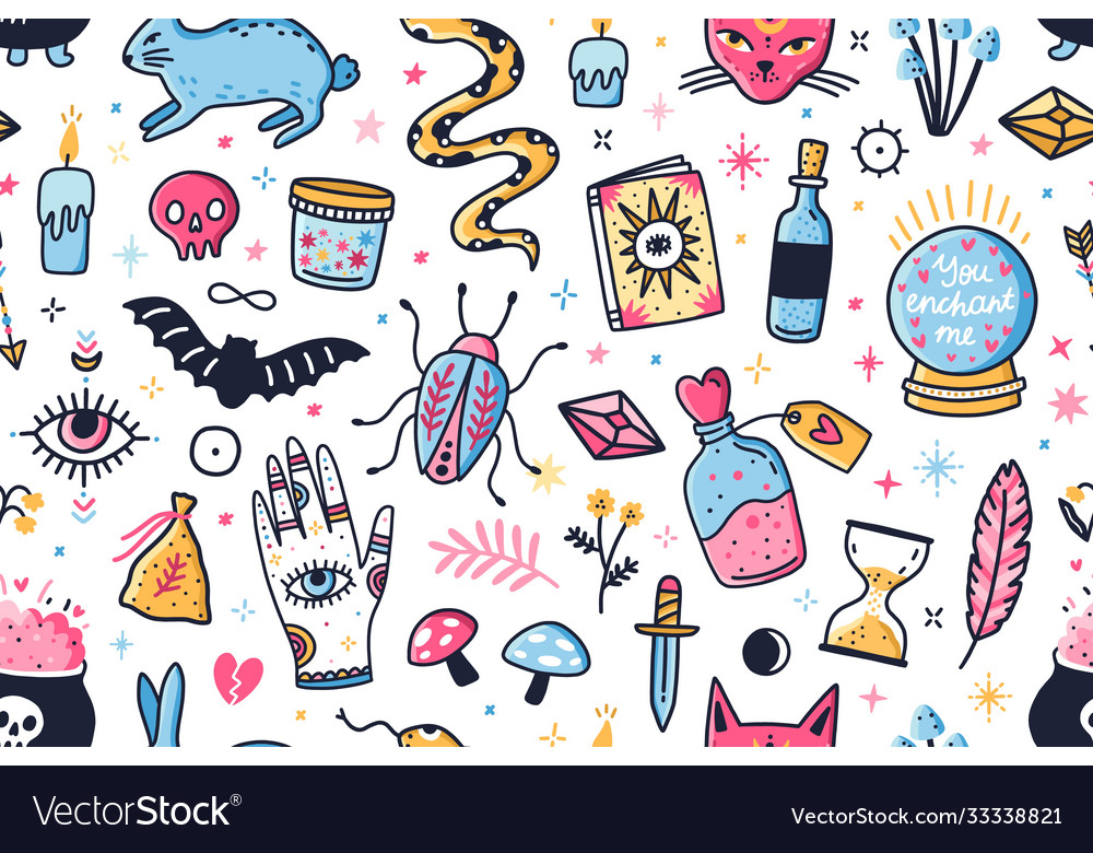 Mystical and magical elements seamless pattern vector image Mystical and magical elements seamless pattern