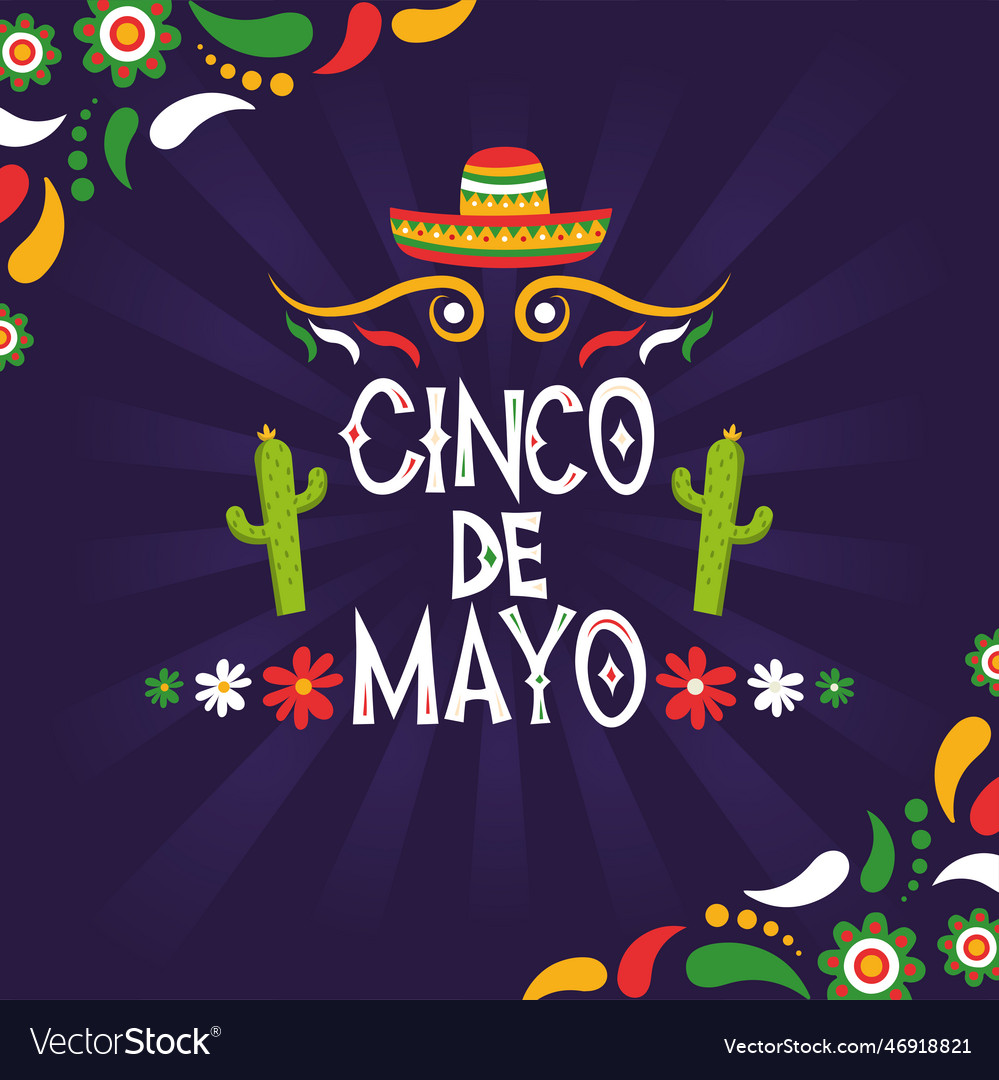 Purple cinco de mayo poster with traditional hat Vector Image