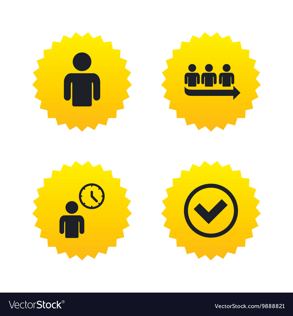 Queue icon person waiting sign check and time