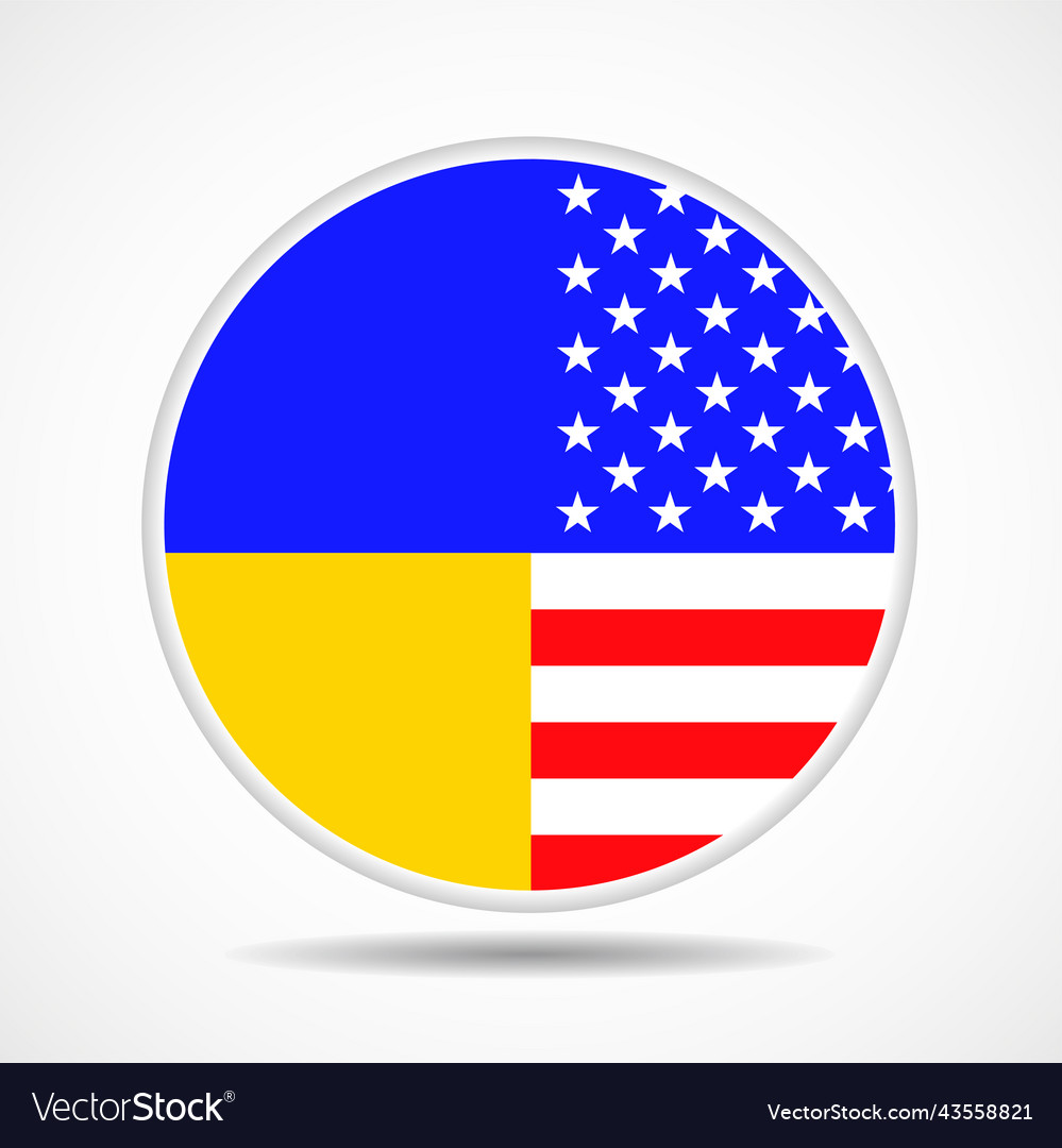 Round icon with ukrainian and usa national flags