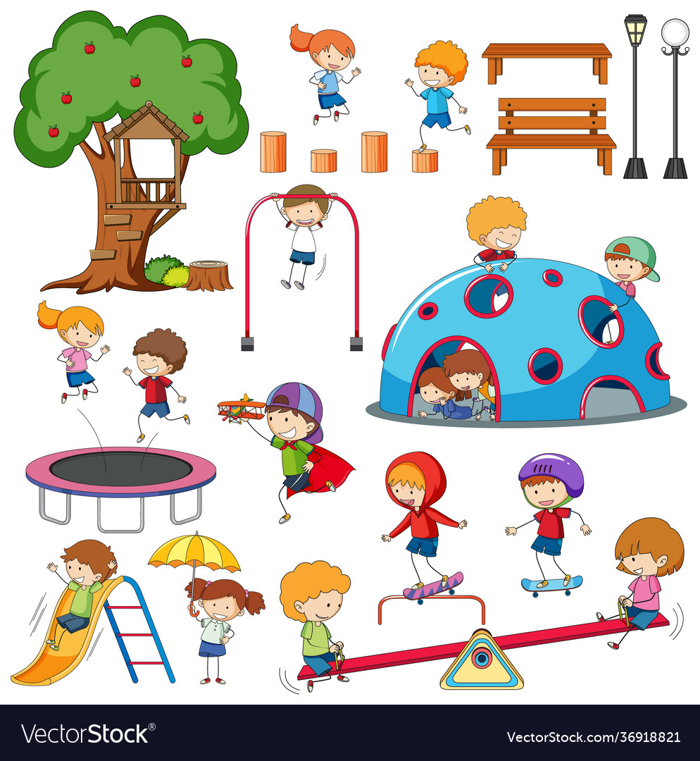 Set different doodle kids cartoon character Vector Image