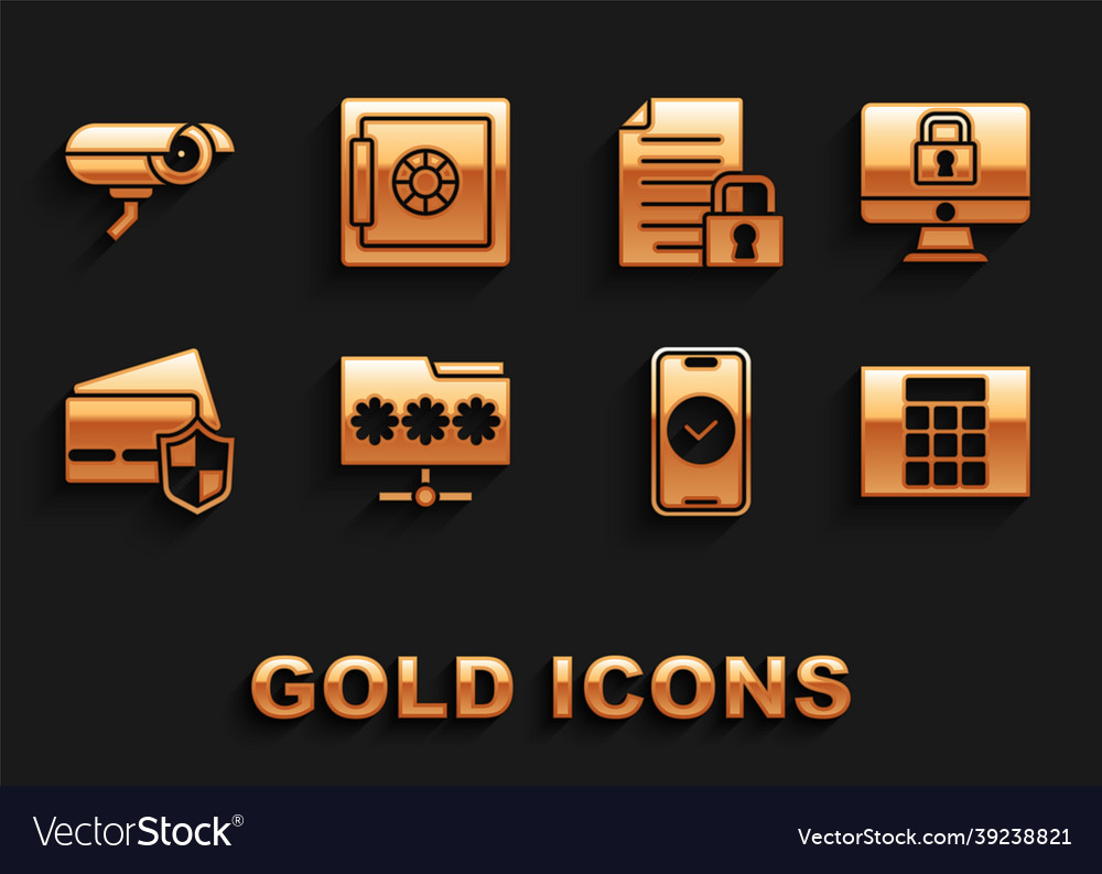 Set folder with password lock on monitor Vector Image Set folder with password lock on monitor