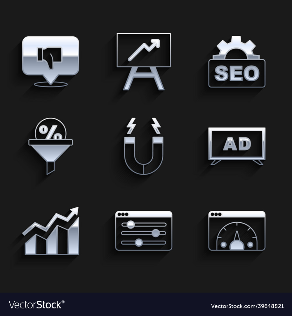 Set magnet browser setting website statistic vector image Set magnet browser setting website statistic