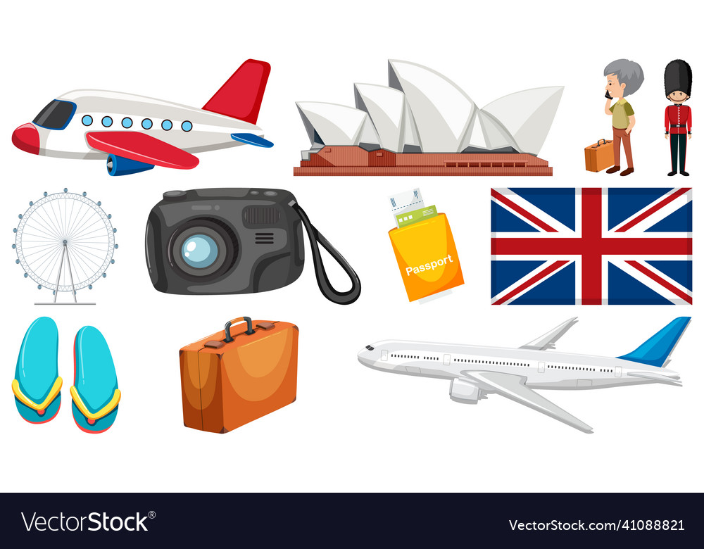 Set of summer vacation objects and elements Vector Image Set of summer vacation objects and elements