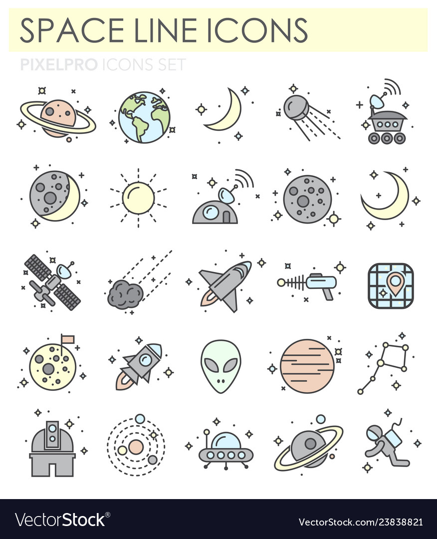 Space Line Icon Set - Celestial Objects