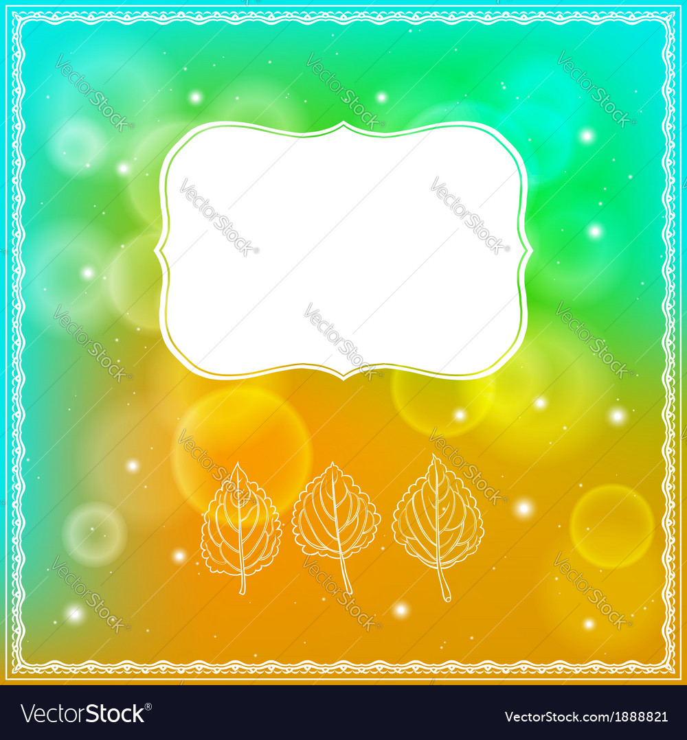 Three leaves and frame on bokeh background