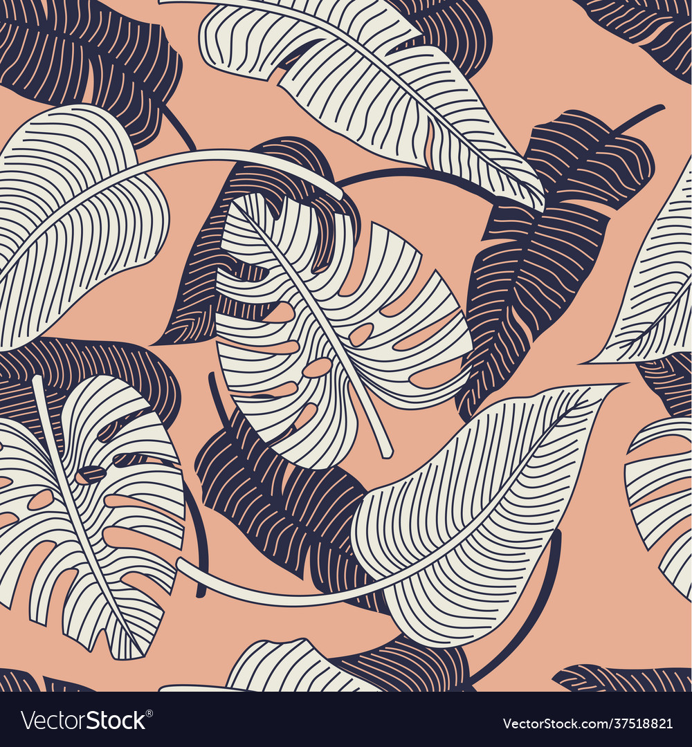 Tropical leaves seamless floral pattern