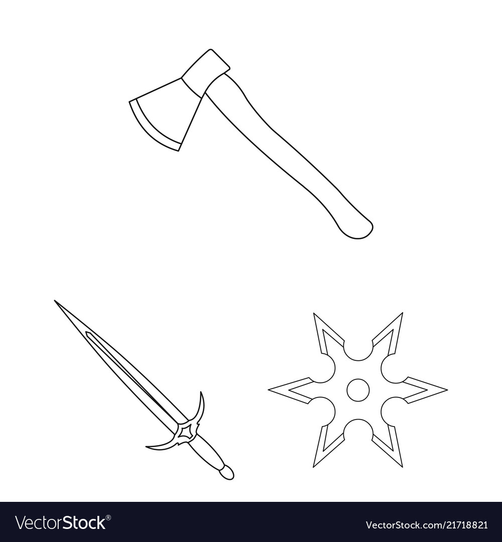 Types of weapons outline icons in set collection