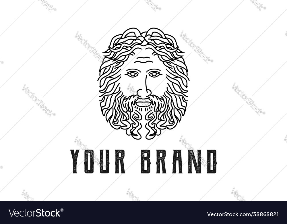 Vintage greek old man face god zeus triton Vector Image Vintage greek old man face god zeus triton
