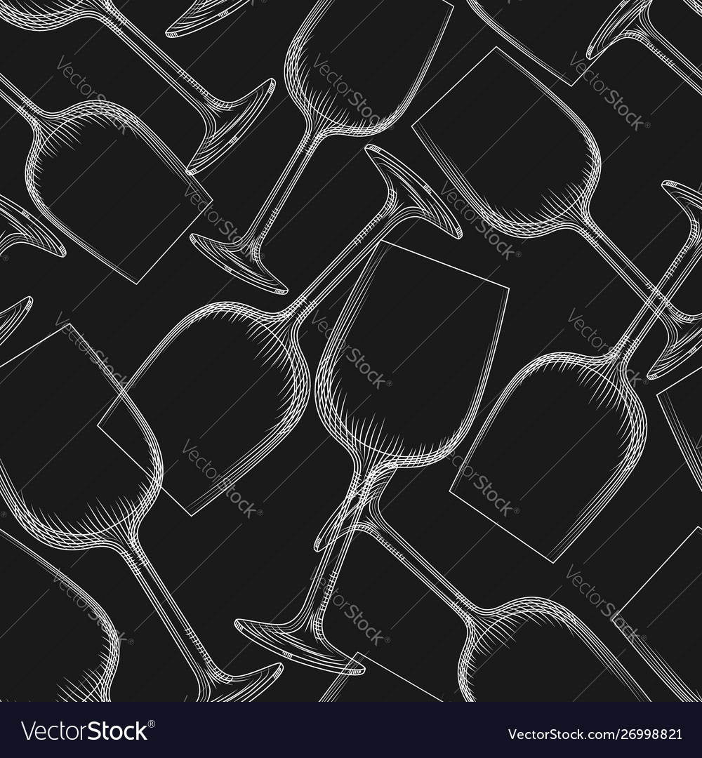 Wine glassware seamless pattern on black