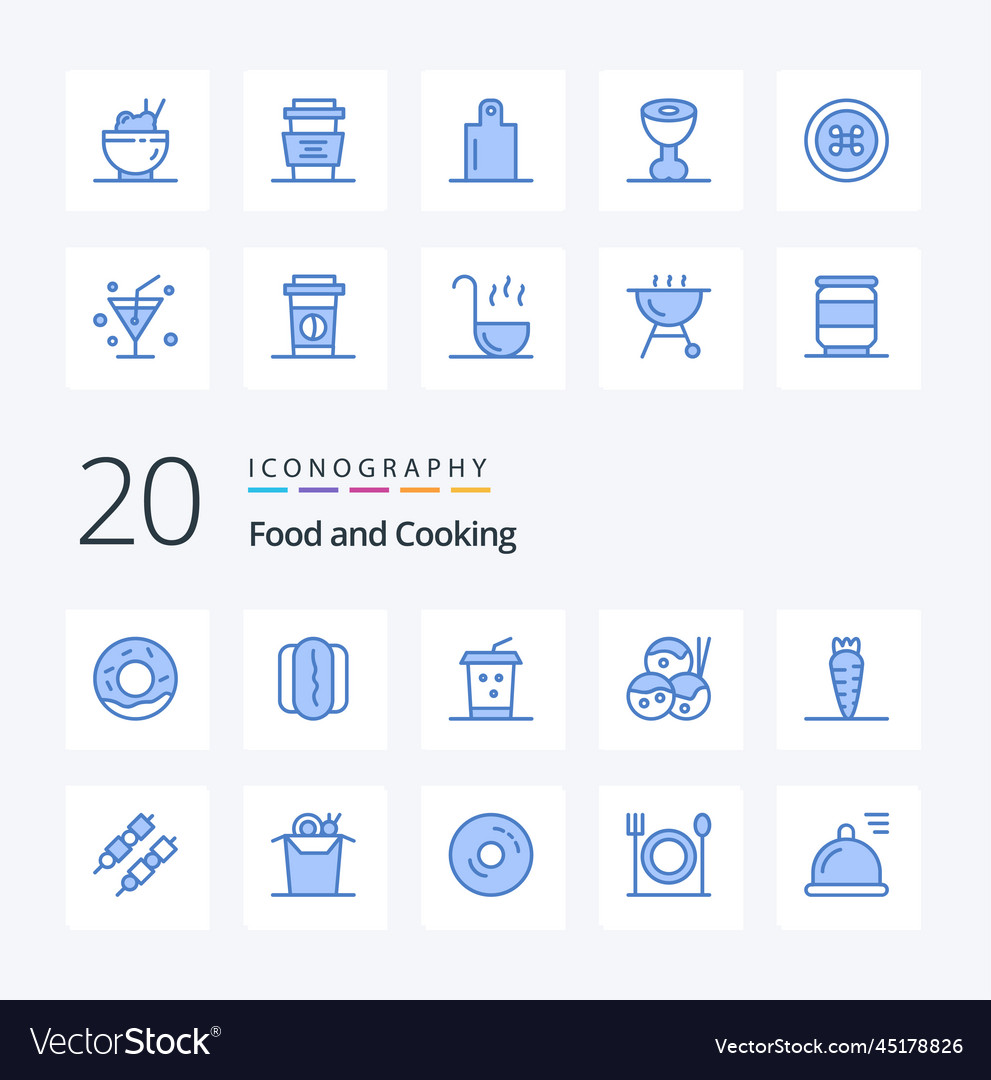 20 Food Blue Color Icon Pack Like Grill Barbecue Vector Image