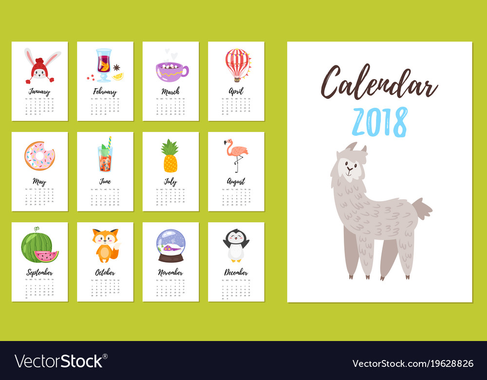 2018 year calendar Royalty Free Vector Image - VectorStock