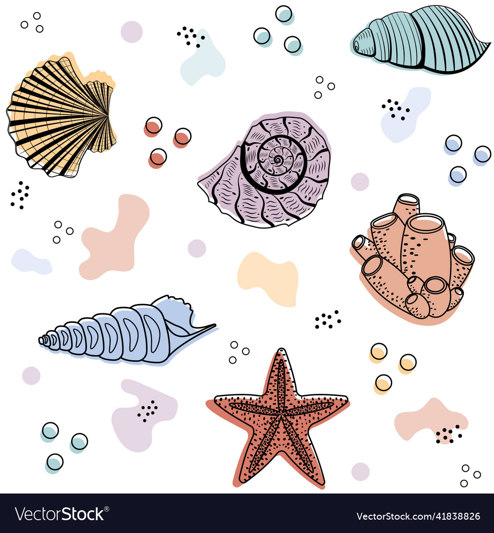 A pattern of seashells different colors