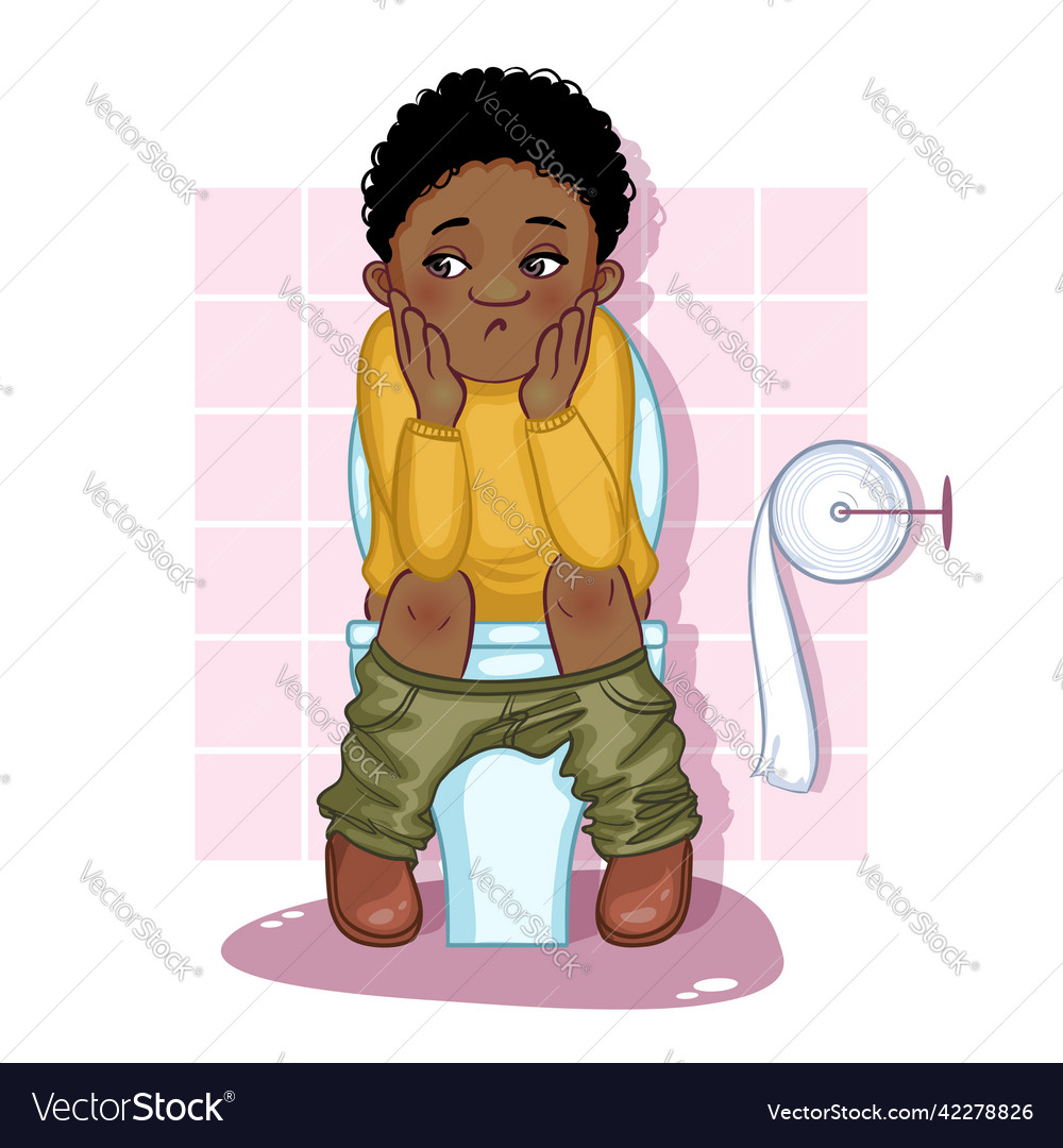 African american sits on lavatory in toilet Vector Image