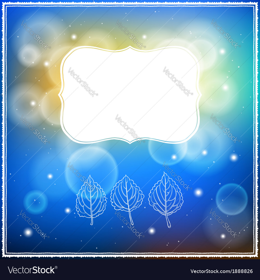 Card with three leaves and frame on bokeh lights