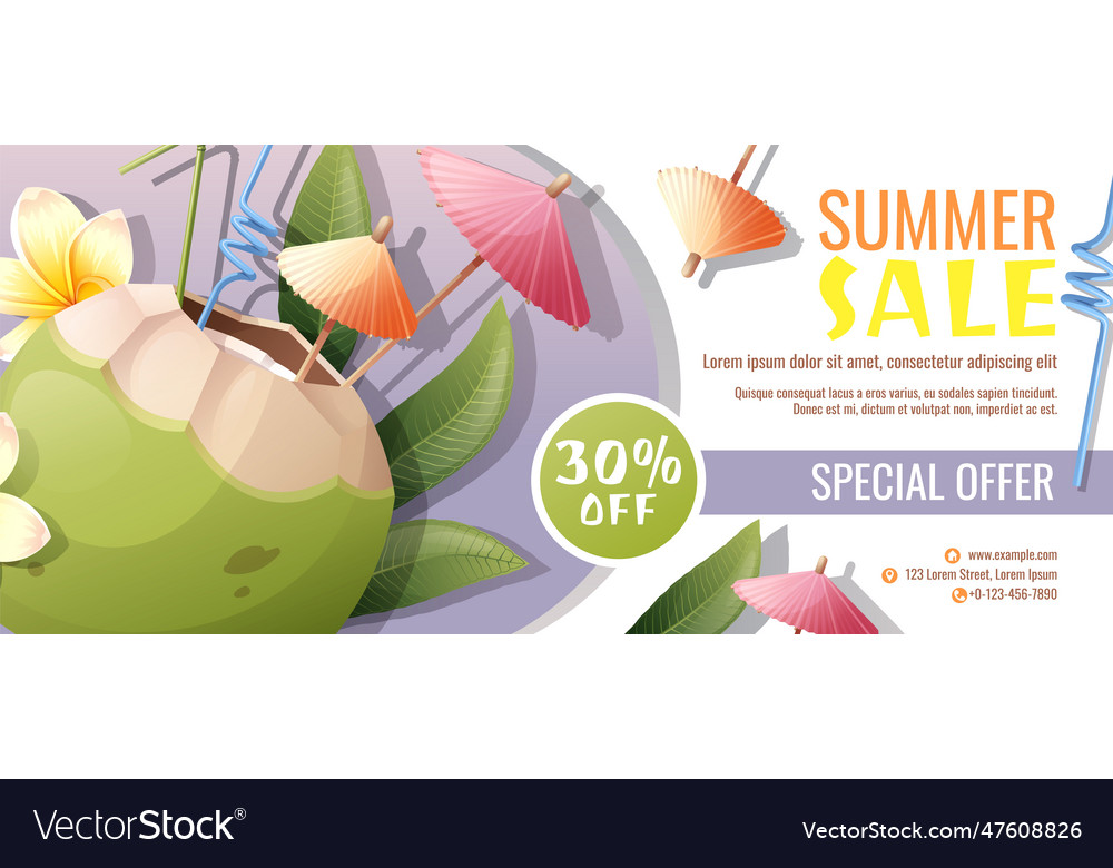 Discount flyer template with coconut cocktail