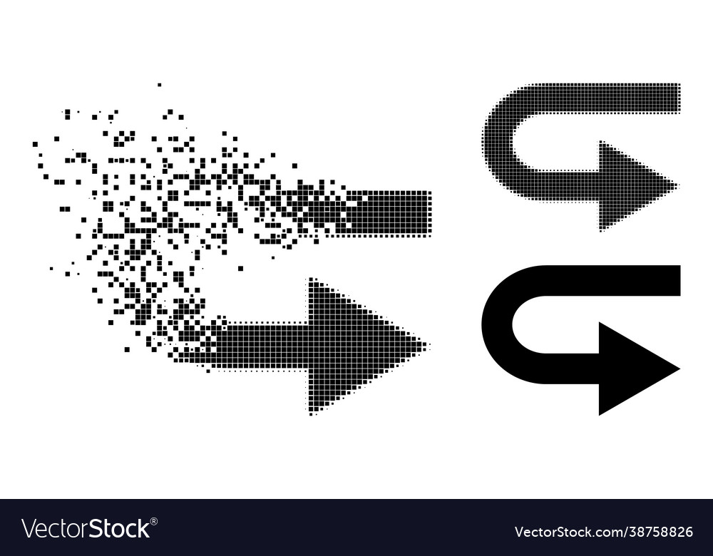 Disintegrating and halftone dot turn right icon vector image Disintegrating and halftone dot turn right icon