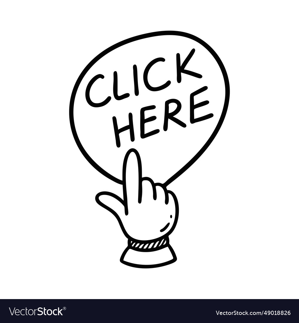 Doodle click here button hand drawn sketch cursor
