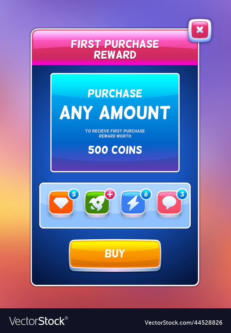 Game ui reward purchase screen Royalty Free Vector Image